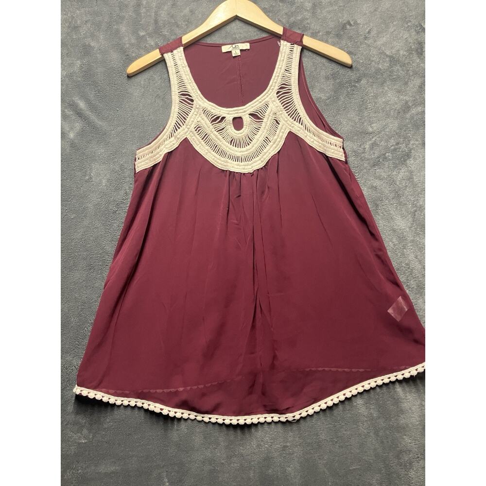 Ya LosAngelos Tank Top Woman L Burgundy Crochet Neck Sheer Flowy Festival Grunge